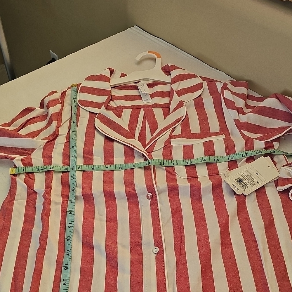 Stars Above Red and White Striped All Cotton Striped  Nightshirt - Picture 5 of 10